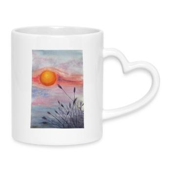 Sunset Over Meadow Wildflowers Grass Wheat - Mug with Heart-Shaped Handle - white - Right
