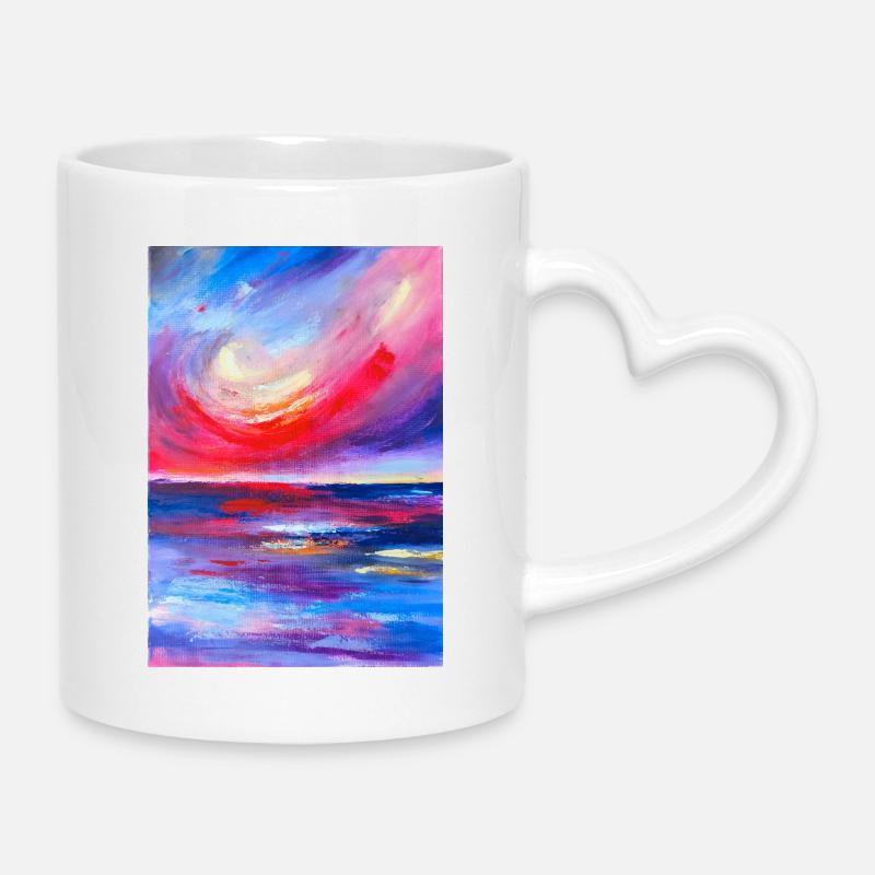 Vibrant Sunrise Seascape Artwork - Mug with Heart-Shaped Handle - white