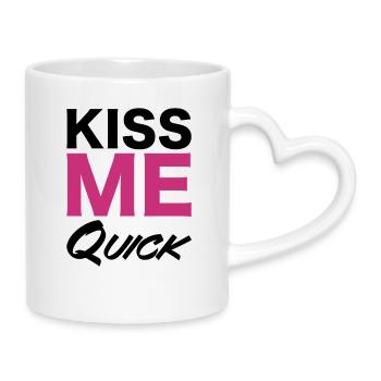 Kiss Me Quick Typography Design - Mug with Heart-Shaped Handle - white - Right