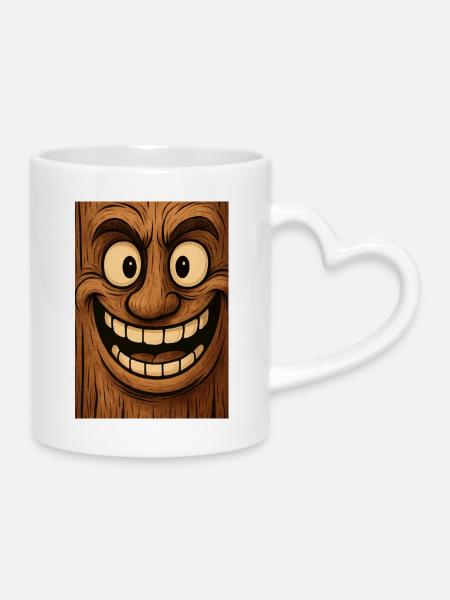 Holzmasken Lächelnde Grimasse - Tasse mit Herzhenkel - Weiß