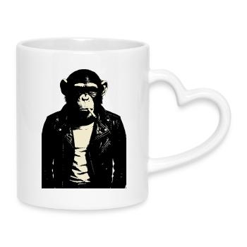 Monkey Punk Rocker Rebel portrait - Mug with Heart-Shaped Handle - white - Right