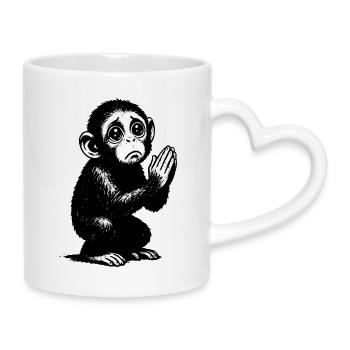 Betender Affe Schwarzweiß Illustration - Tasse mit Herzhenkel - Weiß - Rechts