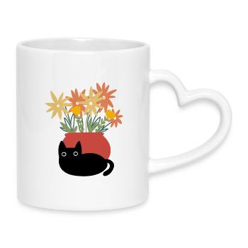 Cat with vase - Tasse mit Herzhenkel - Weiß - Rechts