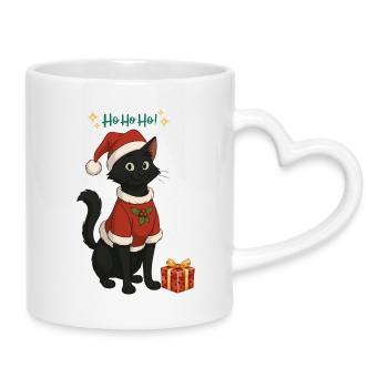 HoHoHo!! black cat - Mug with Heart-Shaped Handle - white - Right