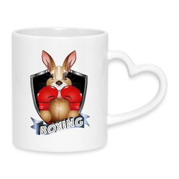 Boxendes Känguru – Lustiges Boxer-Motiv - Tasse mit Herzhenkel - Weiß - Rechts
