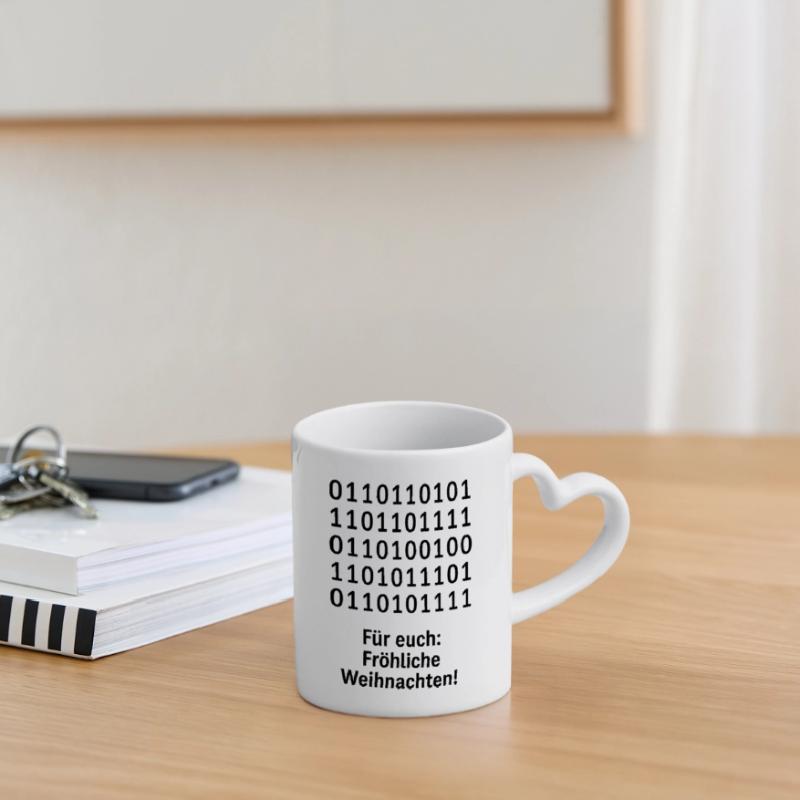 Weihnachtscode Binärmuster Tasse mit Herzhenkel