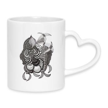 Black and White Line Blossom – Ornament Design - Mug with Heart-Shaped Handle - white - Right