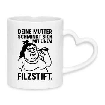 deine mutter witz filzstift schminken - Tasse mit Herzhenkel - Weiß - Rechts