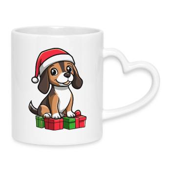 Beagle Hund Weihnachten Geschenke - Tasse mit Herzhenkel - Weiß - Rechts
