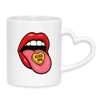 Red Lips Zungen-Süßigkeiten-Liebe - Tasse mit Herzhenkel - Weiß - Rechts