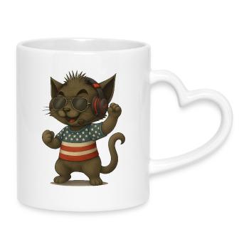 Katzen DJ im Americana-Look - Tasse mit Herzhenkel - Weiß - Rechts
