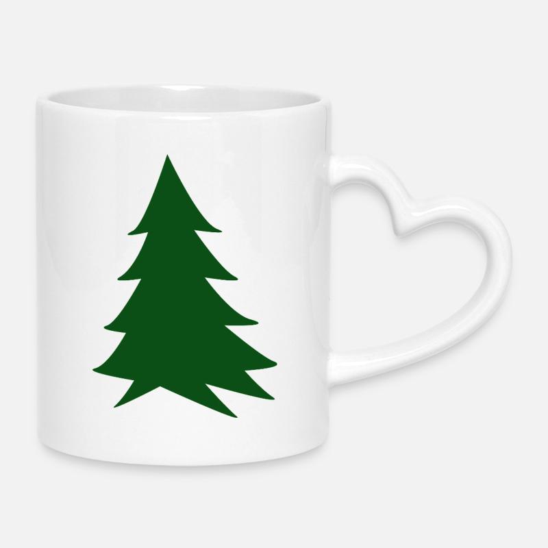 Deep green silhouette fir - Mug with Heart-Shaped Handle - white