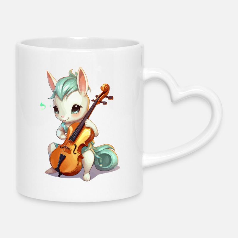 Cuddly bunny with cello - Mug with Heart-Shaped Handle - white