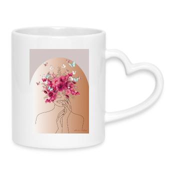 Blütenkopf mit Schmetterlingskrone - Tasse mit Herzhenkel - Weiß - Rechts