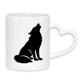Wolf Silhouette - Tasse mit Herzhenkel - Weiß - Rechts