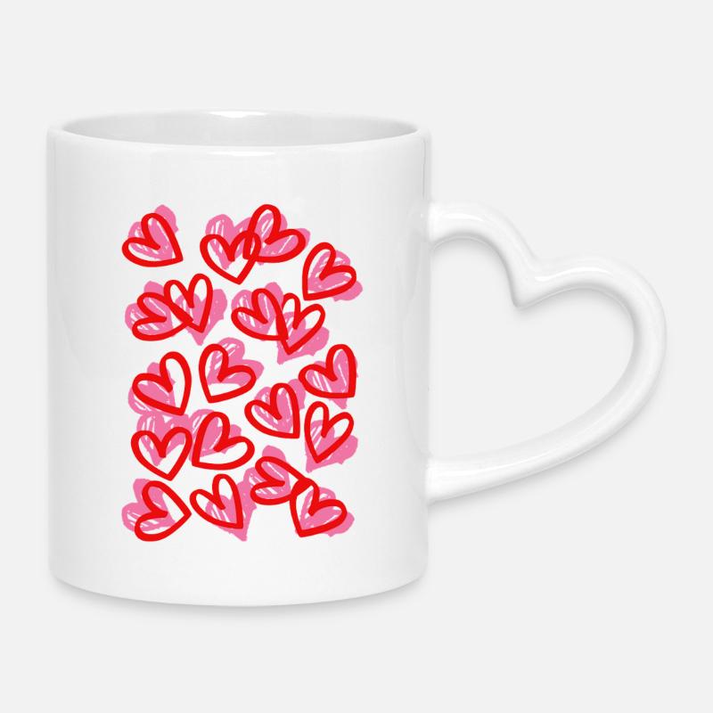Gribouillis en forme de dessin rouge - Mug avec anse en forme de cœur - blanc