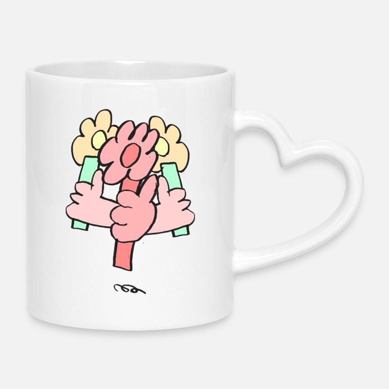 Fleur - Mug avec anse en forme de cœur - blanc