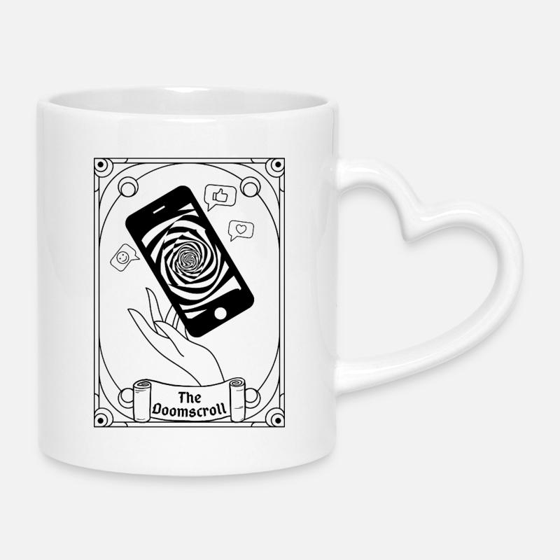 Doomscroll Brainrot Smartphone Tarot - Tasse mit Herzhenkel - Weiß