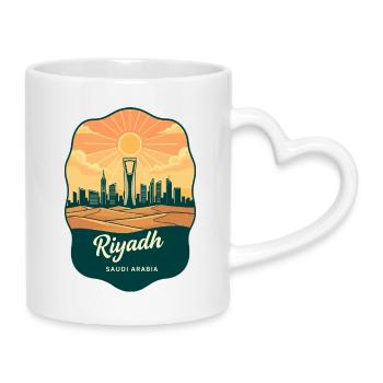 Riyadh Kingdom Centre Retro Sunset Travel Badge - Mug with Heart-Shaped Handle - white - Right