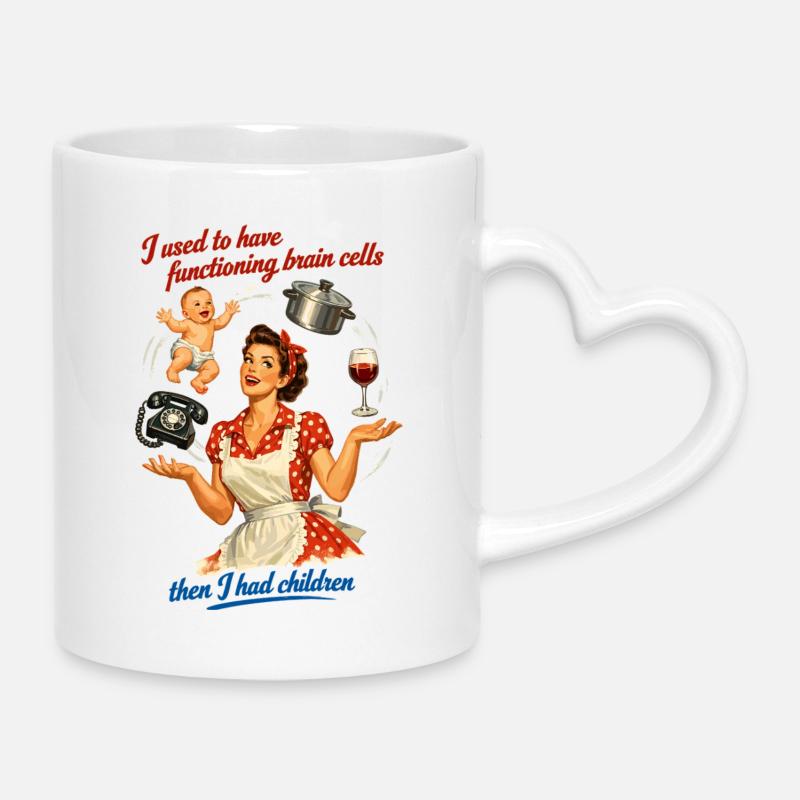 Humour rétro de maman pin-up – Chaos multitâche - Mug avec anse en forme de cœur - blanc