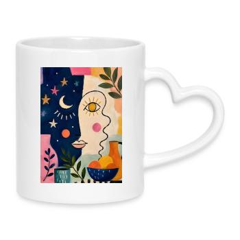 Arte del volto boho giorno e notte - Tazza con manico a forma di cuore - bianco - Destra