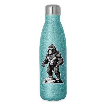Hiking Hiker Mountaineer Mountain Nature Gorilla - Glitter Thermal Bottle 500 ml - blue glitter - Right