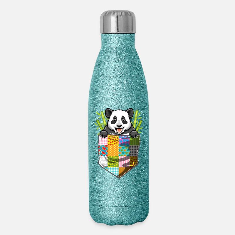 Panda in der Tasche - Glitzer Isolierflasche 500 ml - Blau Glitzer
