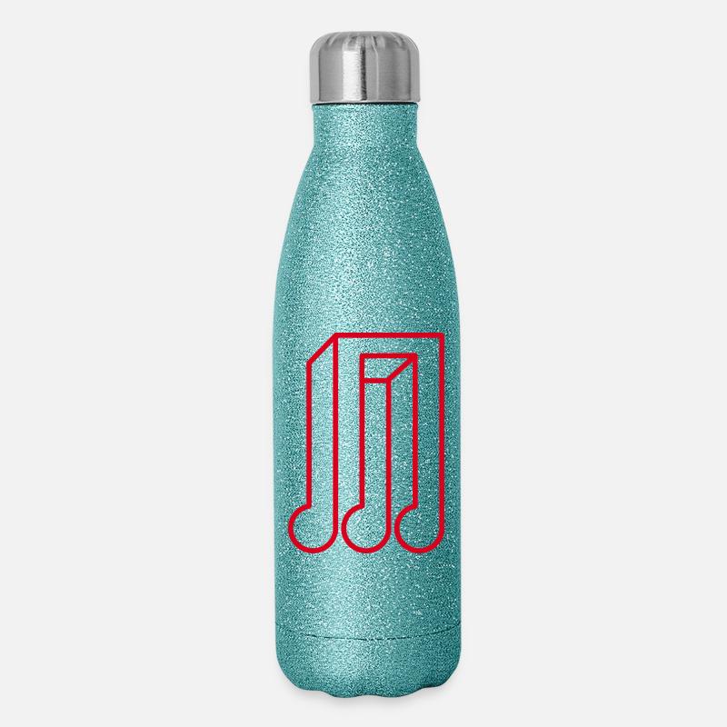 Red Geometric Music Note Optical Illusion 3D - Glitter Thermal Bottle 500 ml - blue glitter