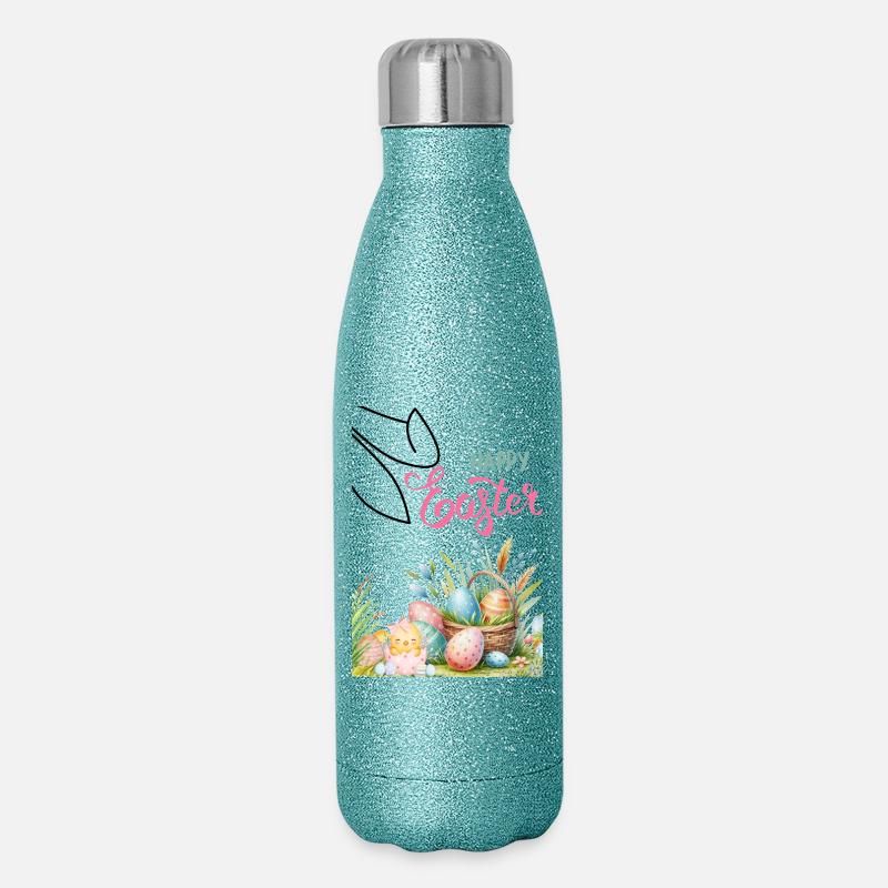 Pastel Easter Basket and Eggs - Glitter Thermal Bottle 500 ml - blue glitter
