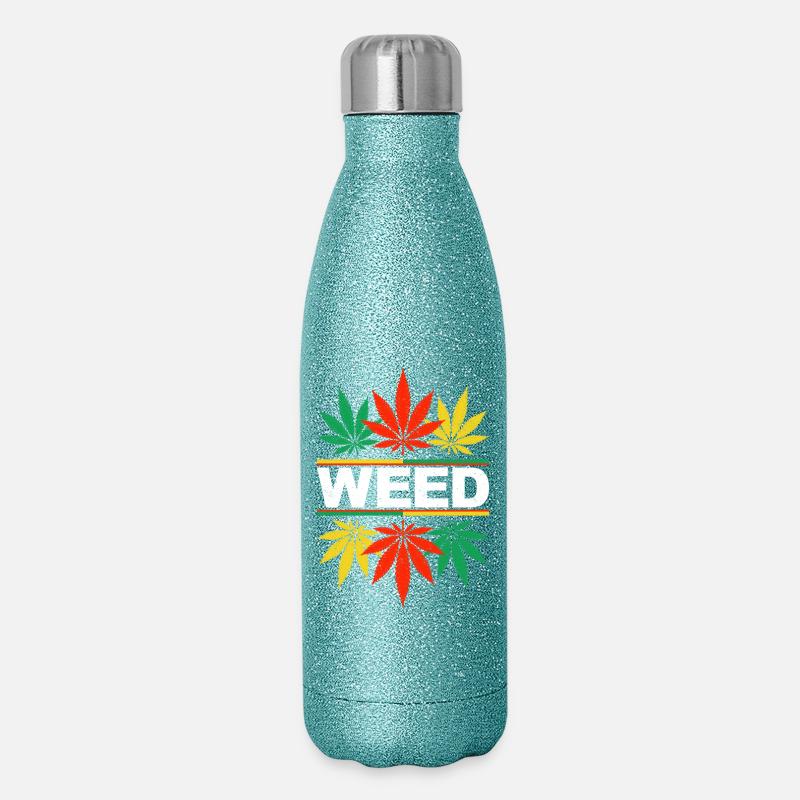 Vibrant Cannabis Leaf Pattern Design - Glitter Thermal Bottle 500 ml - blue glitter