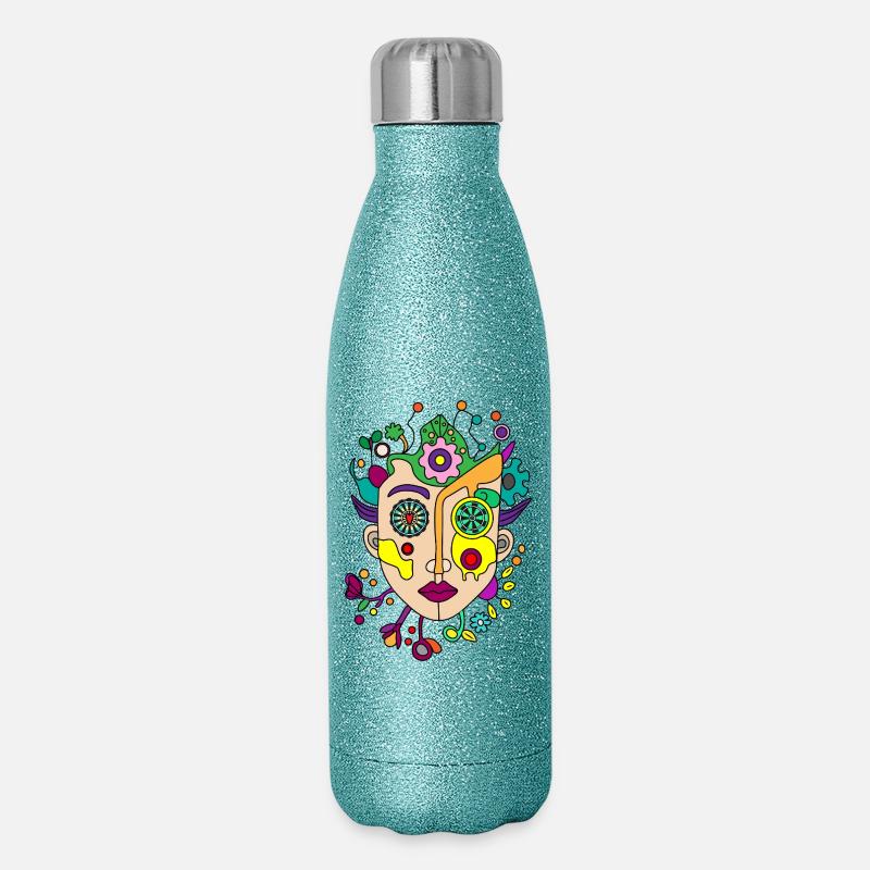 Kaleidoskopisches Splitgesicht - Glitzer Isolierflasche 500 ml - Blau Glitzer