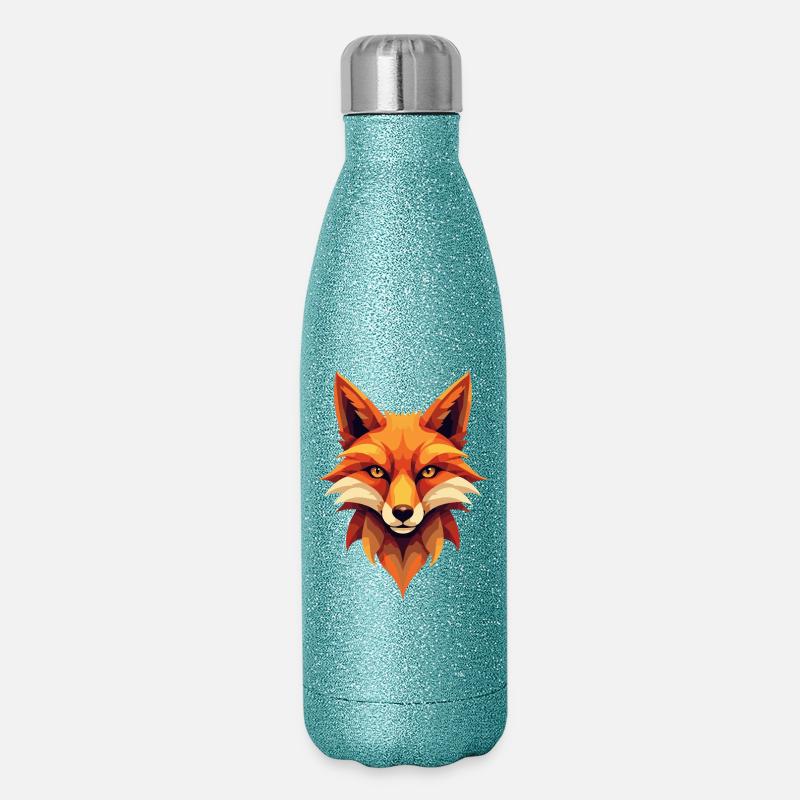 Geometric Ember Fox - Glitter Thermal Bottle 500 ml - blue glitter