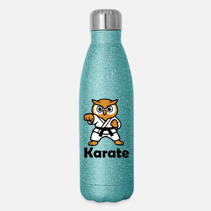 Karate Eule - Glitzer Isolierflasche 500 ml - Blau Glitzer