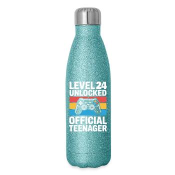 Level 24 Freigeschalteter Teenager-Gamer - Glitzer Isolierflasche 500 ml - Blau Glitzer - Rechts