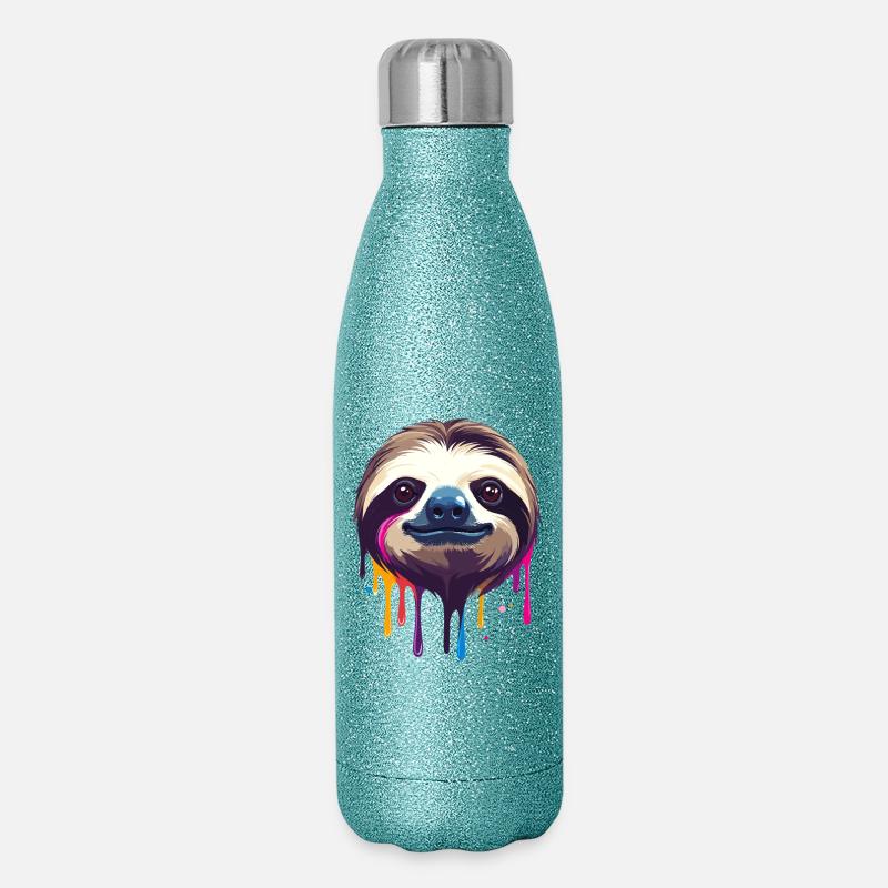 Faultier Neon Farbtropfen Illustration - Glitzer Isolierflasche 500 ml - Blau Glitzer