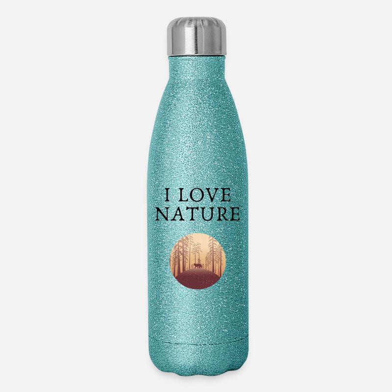 Silhouetted Forest Deer at Dusk - Glitter Thermal Bottle 500 ml - blue glitter