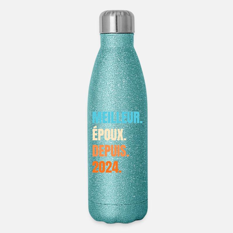 Bester Ehemann seit 2024 Geschenk-Ehemann - Glitzer Isolierflasche 500 ml - Blau Glitzer