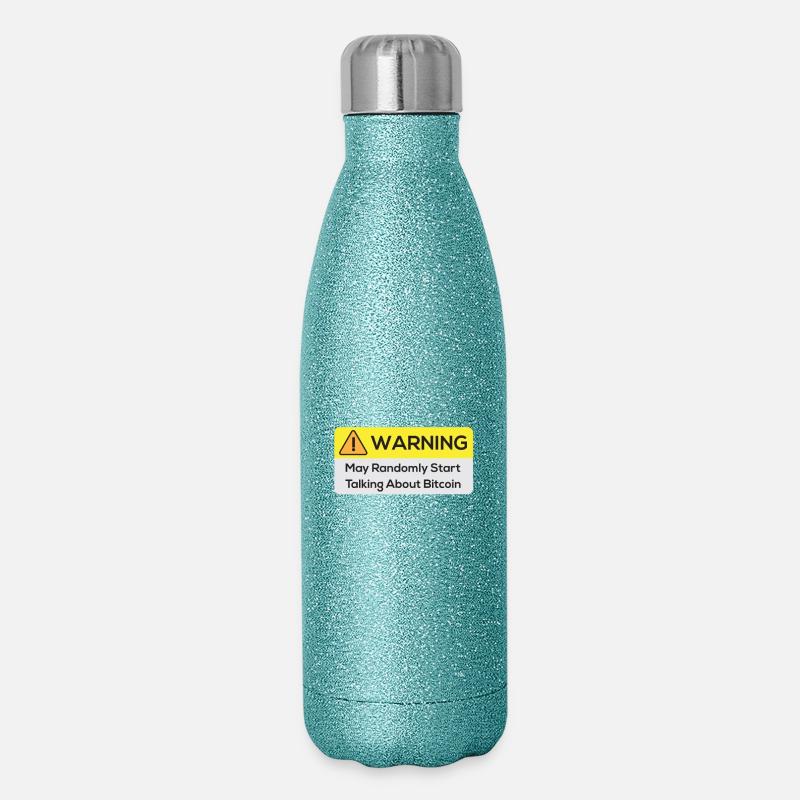 Warning: May Randomly Start Talking About Bitcoin - Glitter Thermal Bottle 500 ml - blue glitter