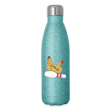Huhn Bowling Pin - Glitzer Isolierflasche 500 ml - Blau Glitzer - Rechts