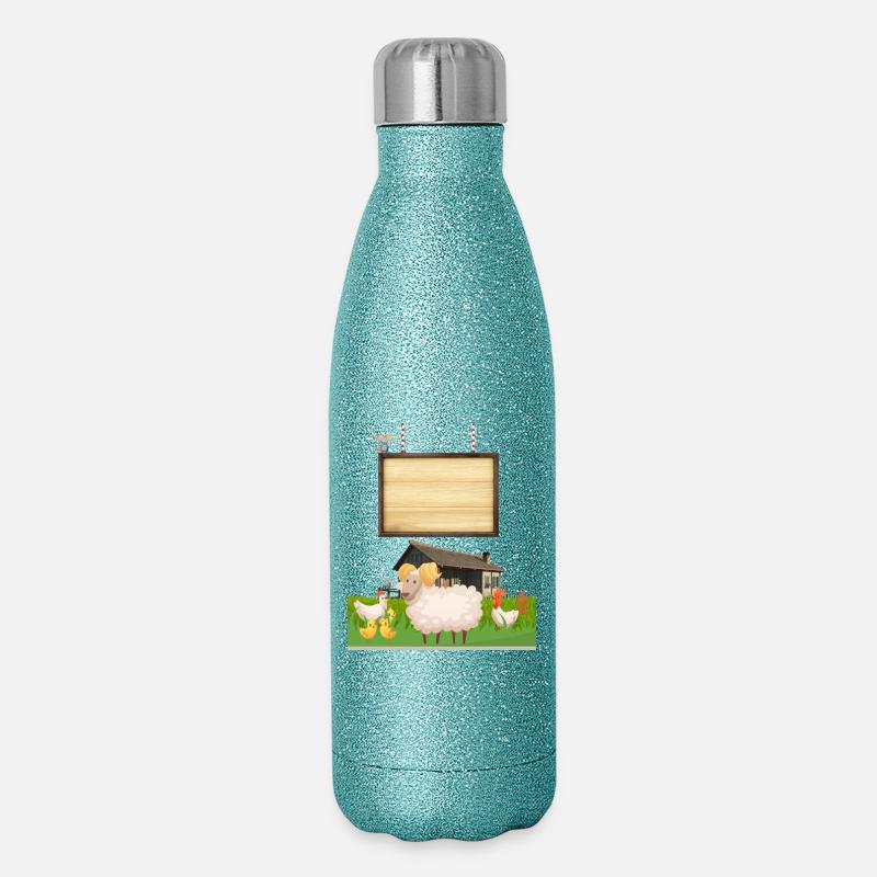 Pasture Pals Rustic-Bauernhof-Schild - Glitzer Isolierflasche 500 ml - Blau Glitzer
