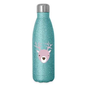 Rudolph Geweih Herz Nase skandinavisch Kinder cool - Glitzer Isolierflasche 500 ml - Blau Glitzer - Rechts