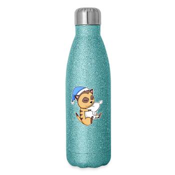 Suricate avec oreiller et bonnet somnolent - Gourde isotherme pailletée 500 ml - paillettes bleues - Droite