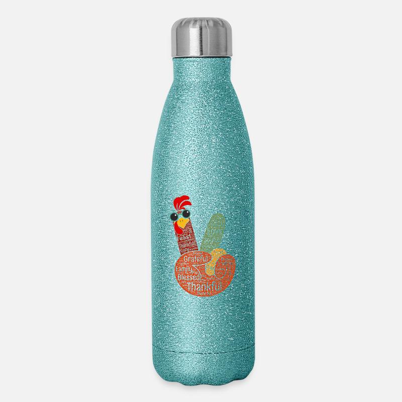 Grateful Peace Sign Hand - Glitter Thermal Bottle 500 ml - blue glitter