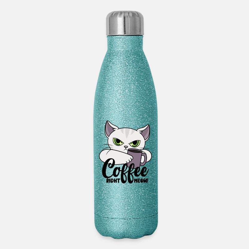 Coffee Right Meow - Katze mit Kaffeetasse - Kaffee - Glitzer Isolierflasche 500 ml - Blau Glitzer
