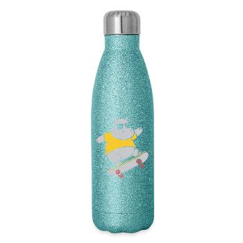 Cooles Nilpferd Skater Skateboard Vektor - Glitzer Isolierflasche 500 ml - Blau Glitzer - Rechts