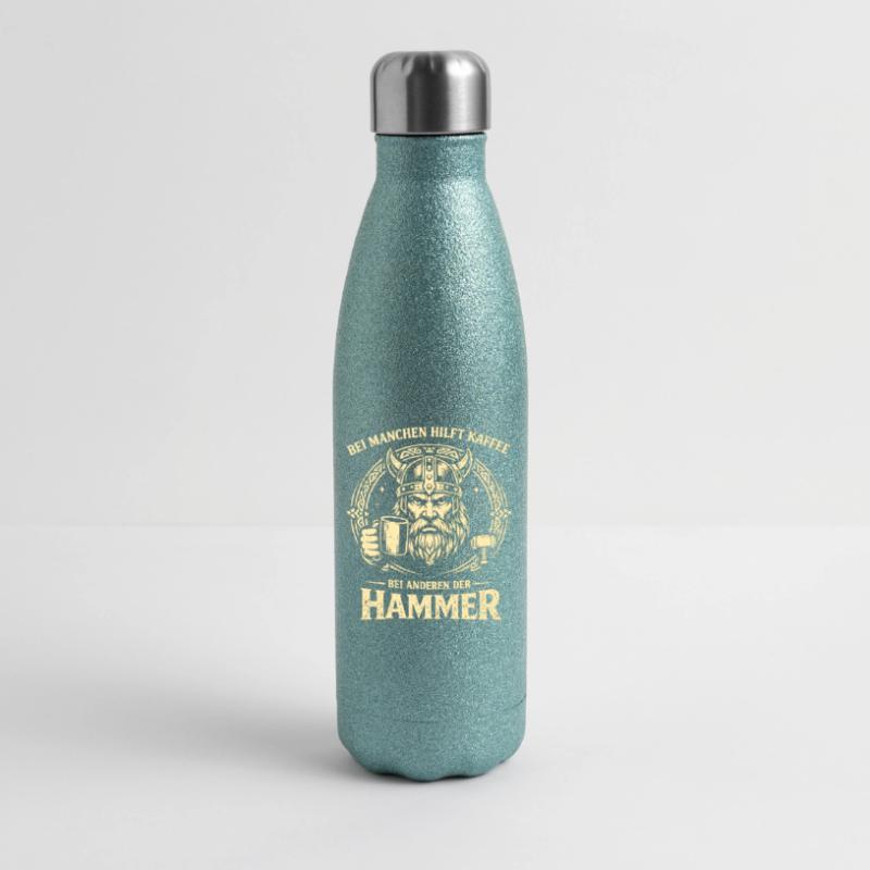 Kaffee oder Hammer Wikinger Spruch mit Humor Glitzer Isolierflasche 500 ml