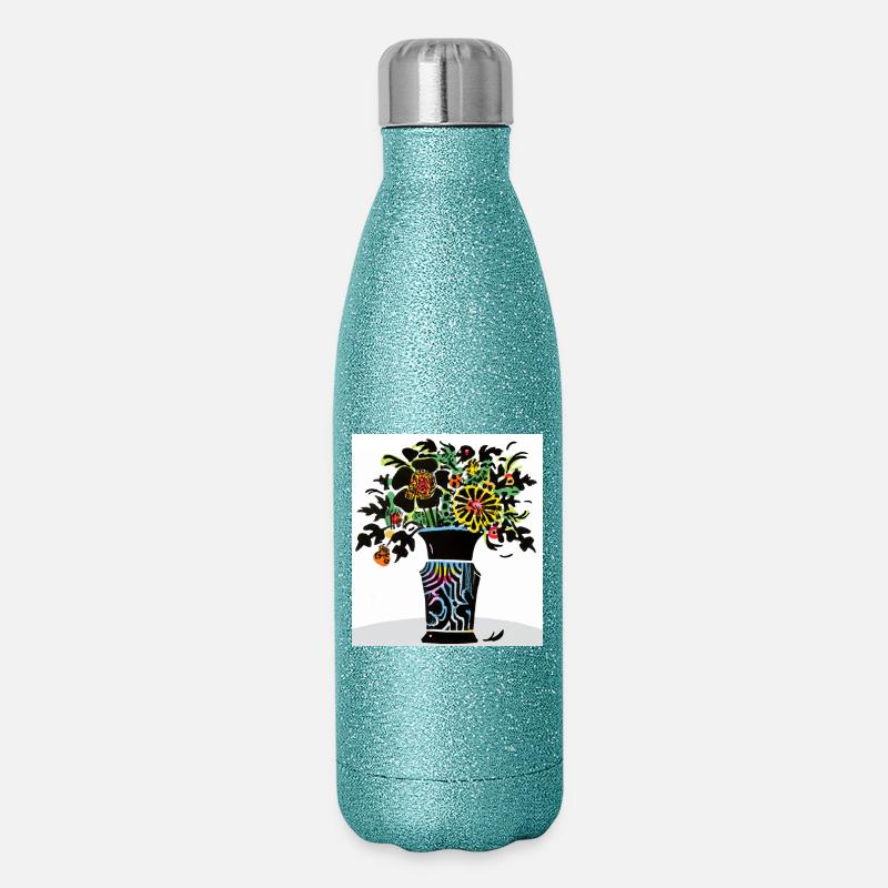 bouquet coloré de fleurs - Gourde isotherme pailletée 500 ml - paillettes bleues