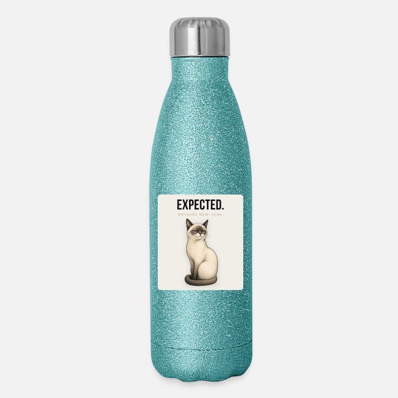 EXPECTED. Noble Cat Dry Humor Meme Design - Glitter Thermal Bottle 500 ml - blue glitter