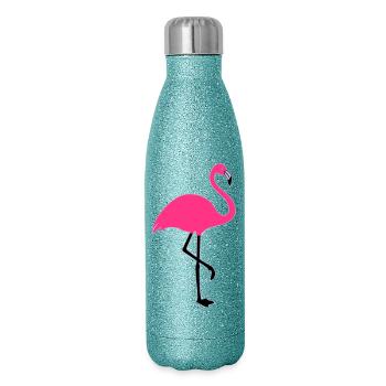 Flamingo Sommer Sonne Strand - Glitzer Isolierflasche 500 ml - Blau Glitzer - Rechts