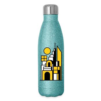 Abstract Cityscape in Yellow Black - Glitter Thermal Bottle 500 ml - blue glitter - Right